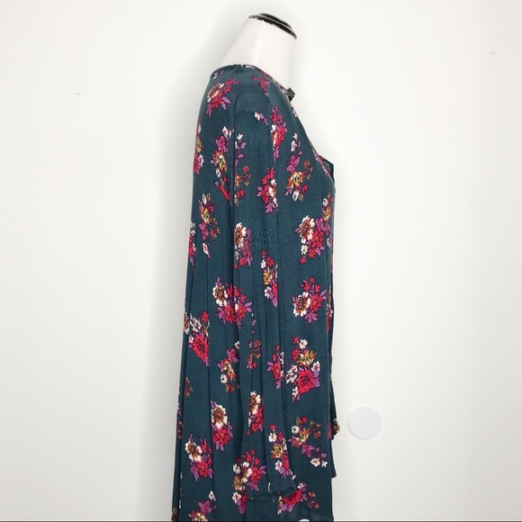 Free People Floral Keyhole Boho Tunic Mini Dress - Picture 3 of 6